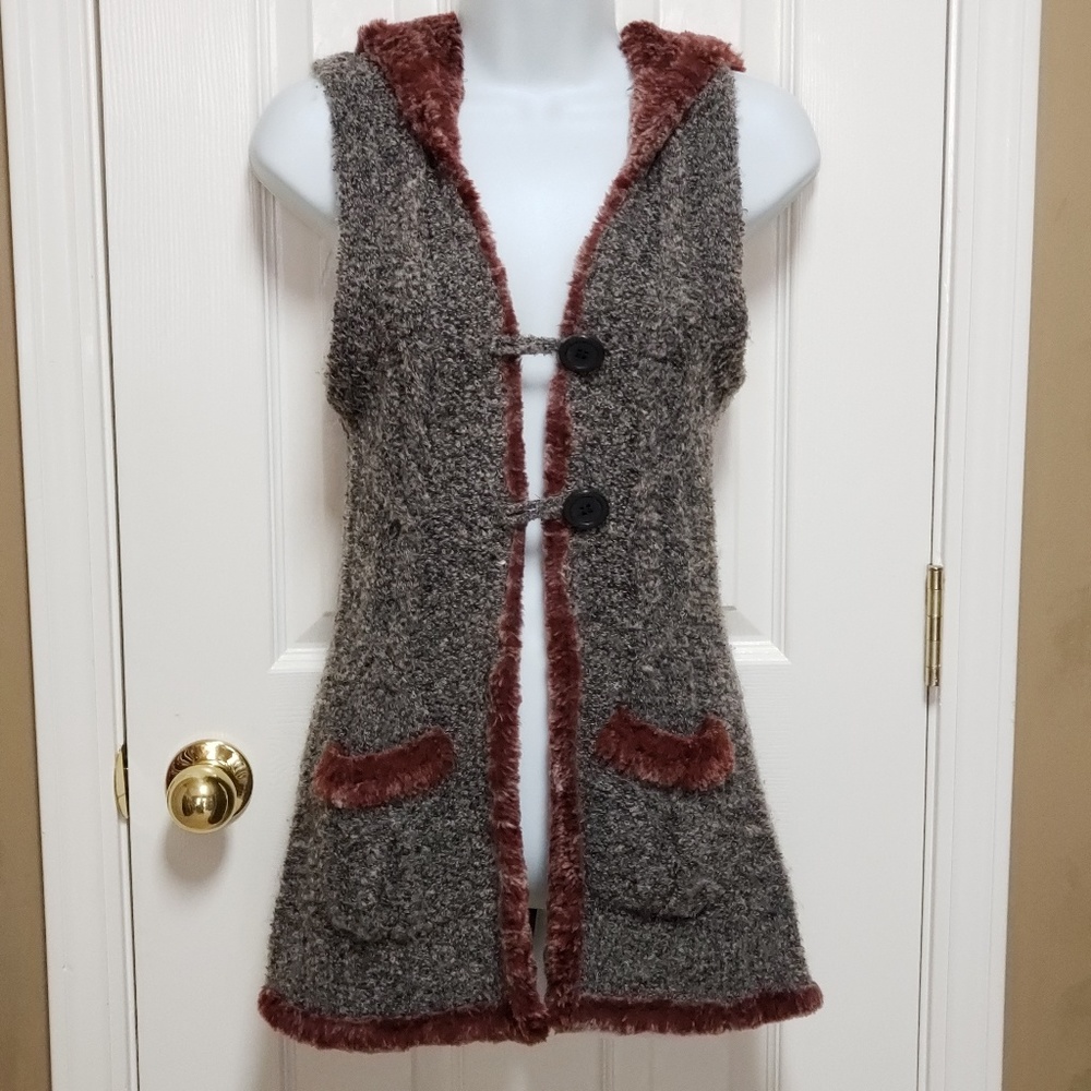 BKE Buckle Long Hooded Sweater Vest M - EUC
